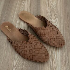 Rebels Talia Suede Leather Woven Mules in Tan